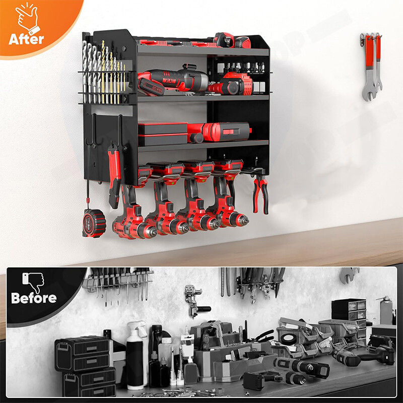 Power Tool Rack Organizer - Wall Mount Drill Holder, 4 Layers, 42x20x40 cm, 130 lbs Capacity - SuperSaverAU - view 5