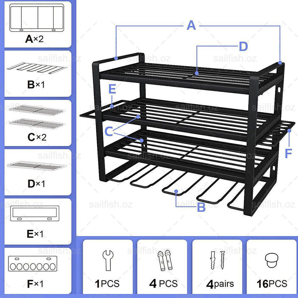 4-Layer Heavy Duty Drill Holder Wall Mount Tool Rack Organizer, 20 x 15 x 25 cm - SuperSaverAU - view 4