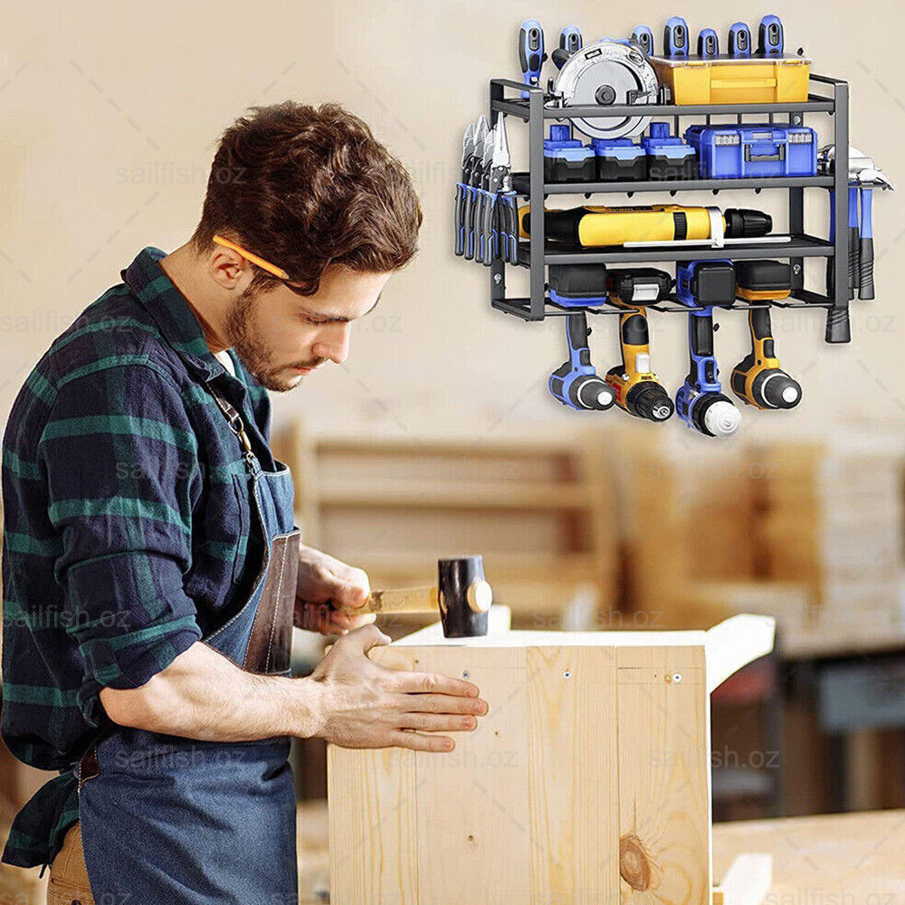 4-Layer Heavy Duty Drill Holder Wall Mount Tool Rack Organizer, 20 x 15 x 25 cm - SuperSaverAU - view 7