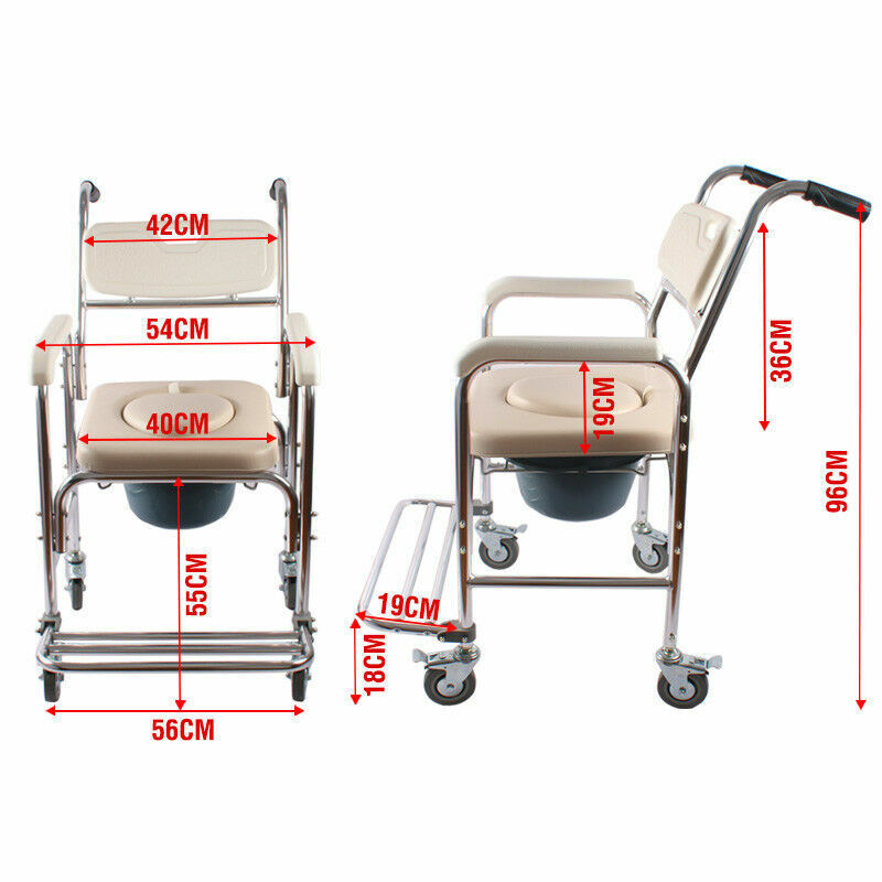 Premium Aluminium Mobile Shower Commode Chair 200kg with Footrests and Removable Pan