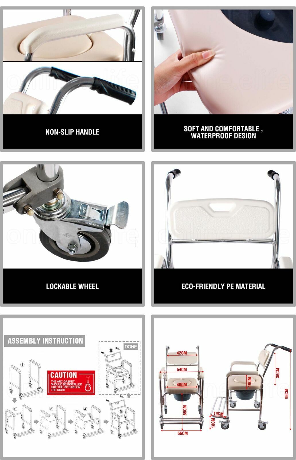 Premium Aluminium Mobile Shower Commode Chair 200kg with Footrests and Removable Pan