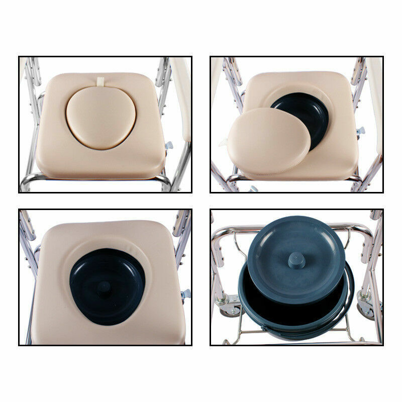 Premium Aluminium Mobile Shower Commode Chair 200kg with Footrests and Removable Pan