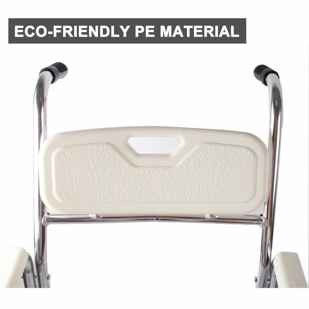 Premium Aluminium Mobile Shower Commode Chair 200kg with Footrests and Removable Pan