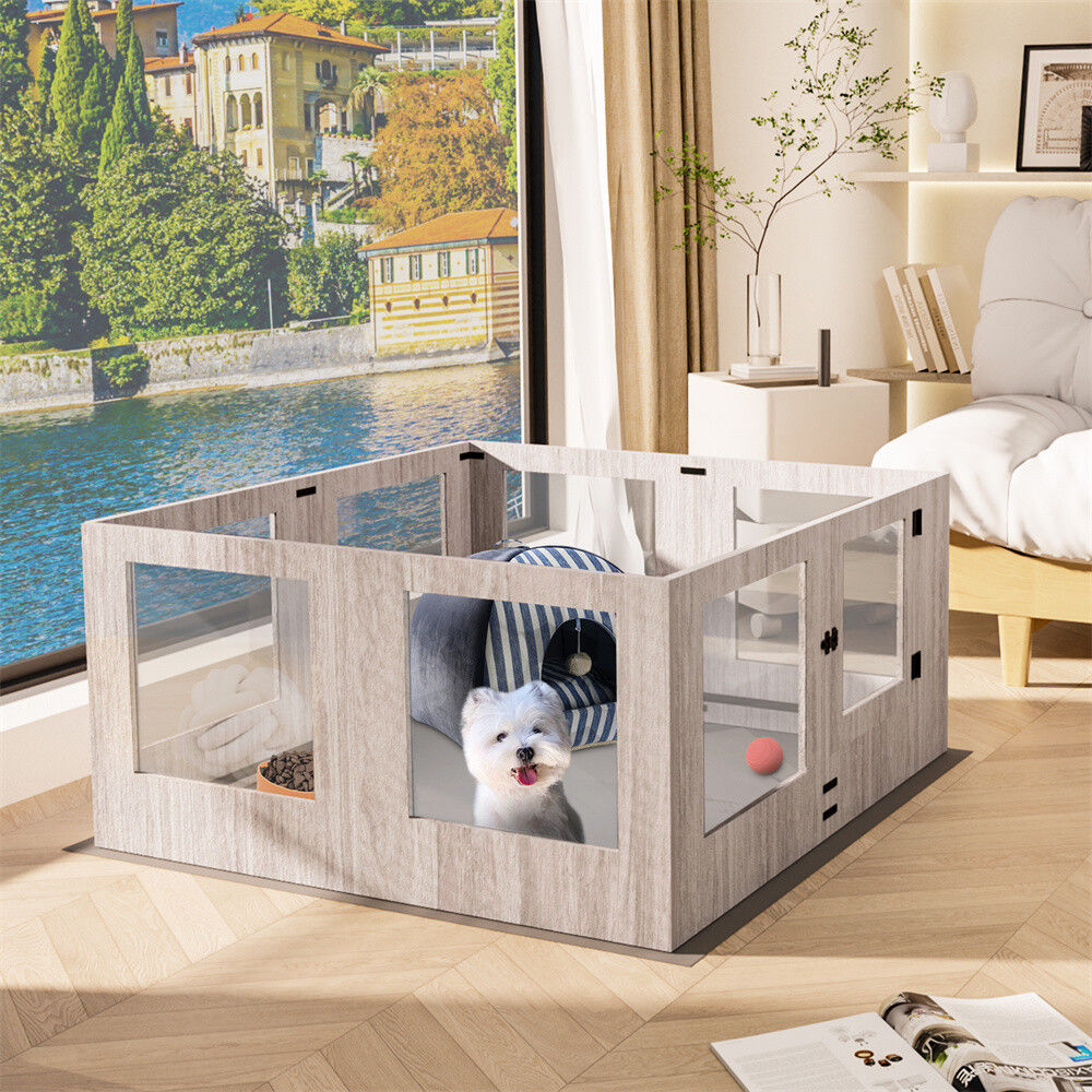 Indoor Dog Pen Tempered Glass Kennel 47.24x46.69x23.62 inches w/ Pad - SuperSaverAU - view 4