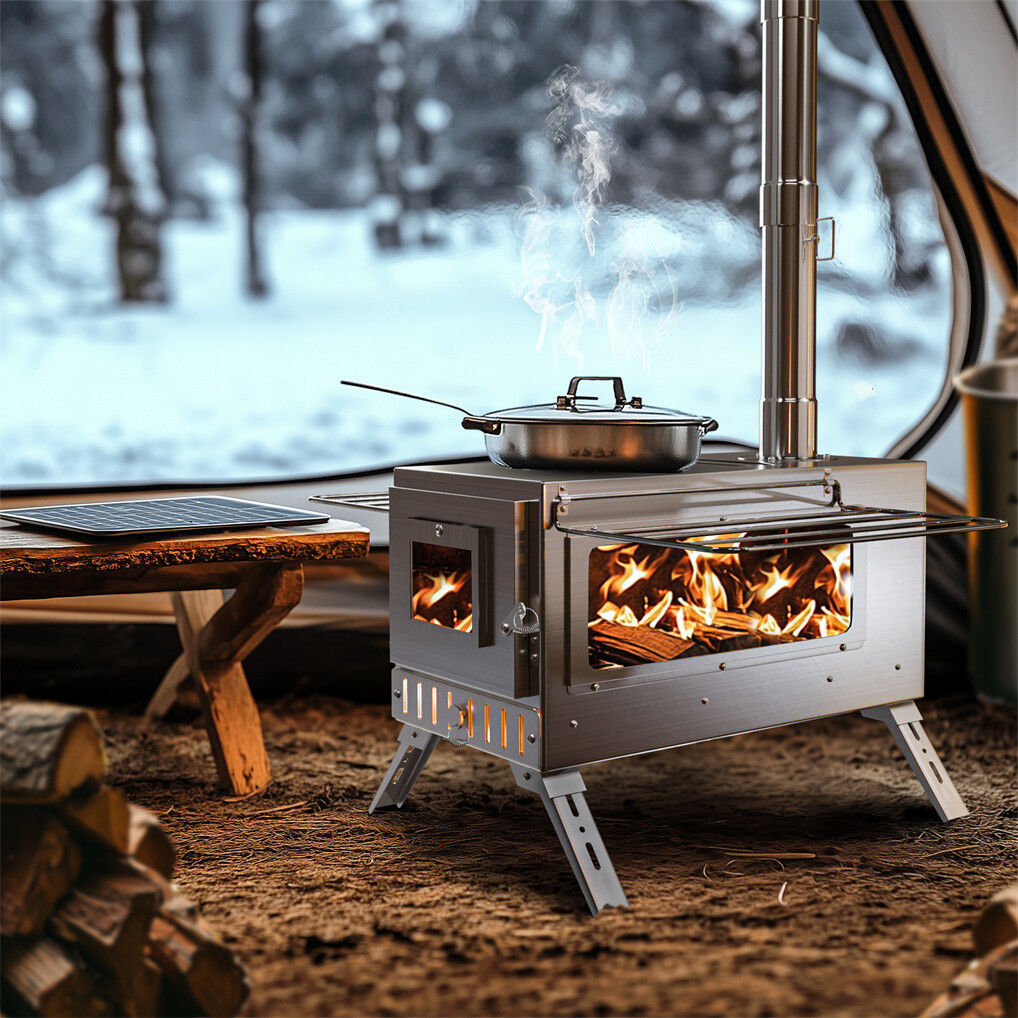 Stainless Steel Wood Burning Stove 1 Burner 20x15x25 cm Camping BBQ with Chimney - SuperSaverAU - view 2