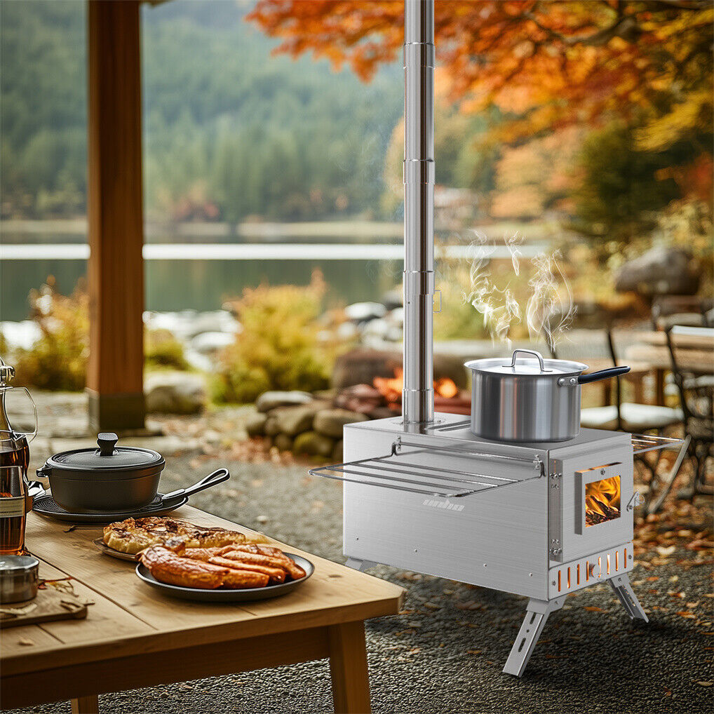 Stainless Steel Wood Burning Stove 1 Burner 20x15x25 cm Camping BBQ with Chimney - SuperSaverAU - view 7