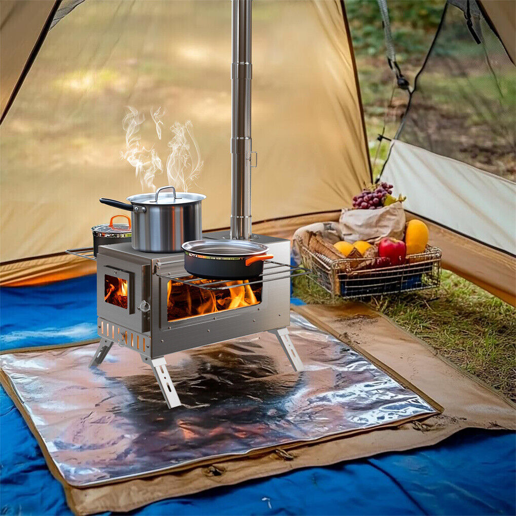 Stainless Steel Wood Burner Stove 20x15x25 cm for Camping w/ Chimney & Bag - SuperSaverAU - view 3