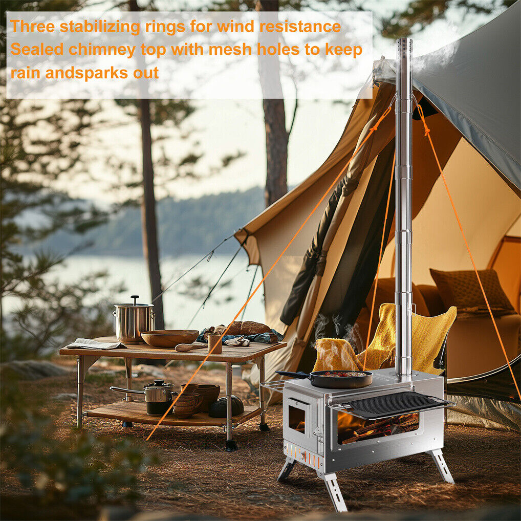 Stainless Steel Wood Burner Stove 20x15x25 cm for Camping w/ Chimney & Bag - SuperSaverAU - view 5