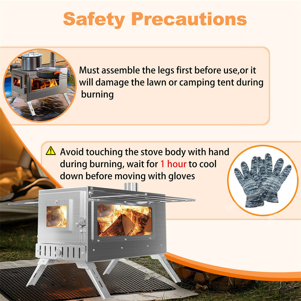 Stainless Steel Wood Burner Stove 20x15x25 cm for Camping w/ Chimney & Bag - SuperSaverAU - view 7