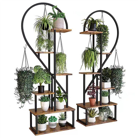 6 Tier Corner Plant Stand - Heart-Shaped Metal & MDF Ladder Shelf Rack, 20x15x25 cm - SuperSaverAU - view 1