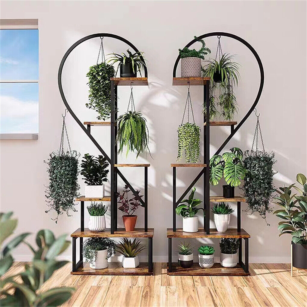 6 Tier Corner Plant Stand - Heart-Shaped Metal & MDF Ladder Shelf Rack, 20x15x25 cm - SuperSaverAU - view 3