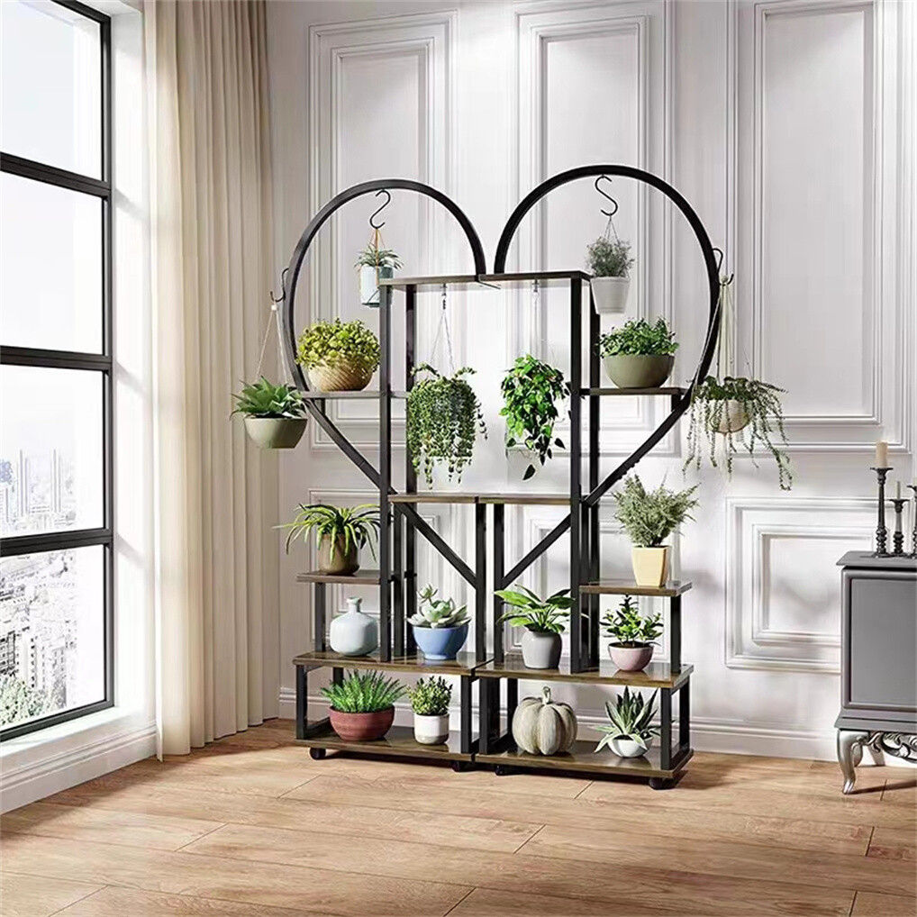 6 Tier Corner Plant Stand - Heart-Shaped Metal & MDF Ladder Shelf Rack, 20x15x25 cm - SuperSaverAU - view 5