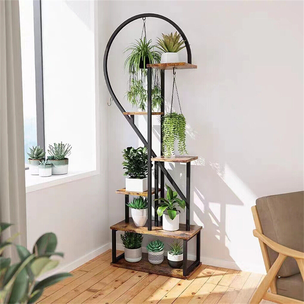 6 Tier Corner Plant Stand - Heart-Shaped Metal & MDF Ladder Shelf Rack, 20x15x25 cm - SuperSaverAU - view 7