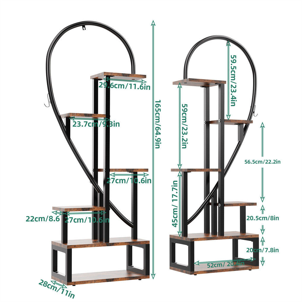 6 Tier Corner Plant Stand - Heart-Shaped Metal & MDF Ladder Shelf Rack, 20x15x25 cm - SuperSaverAU - view 9