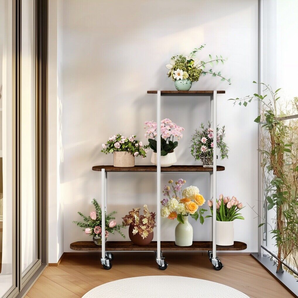 Plant Stand with Wheels, 3-Tier Indoor Outdoor Flower Rack, 20x15x25 cm - SuperSaverAU - view 3