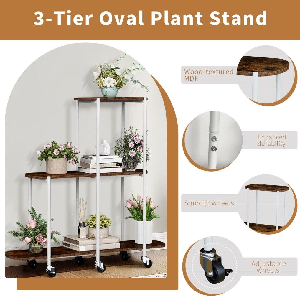 Plant Stand with Wheels, 3-Tier Indoor Outdoor Flower Rack, 20x15x25 cm - SuperSaverAU - view 5