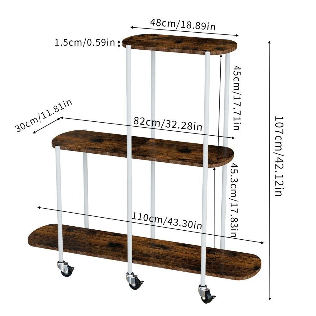 Plant Stand with Wheels, 3-Tier Indoor Outdoor Flower Rack, 20x15x25 cm - SuperSaverAU - view 9