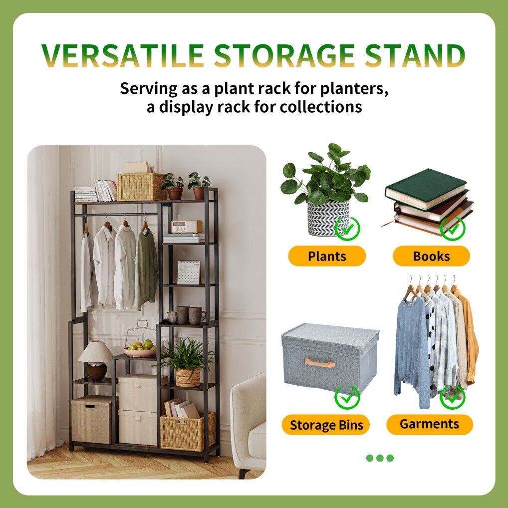 Rustic Plant Stand Shelf Rack with Hanging Rod for Indoor Outdoor Display - SuperSaverAU - view 8