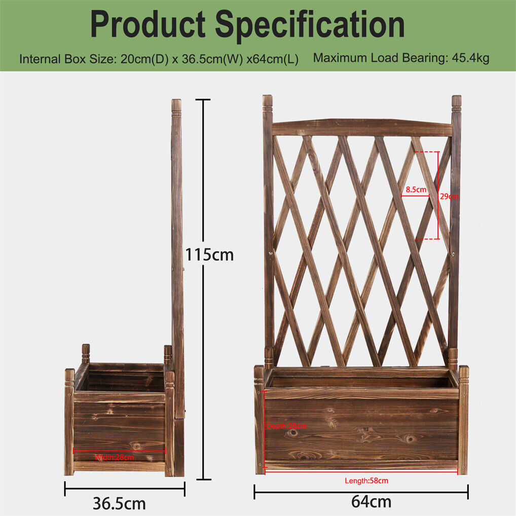 Elevated Wooden Planter Box 64x36.5x115cm with Trellis, Durable Firwood, Stylish Design - SuperSaverAU - view 2