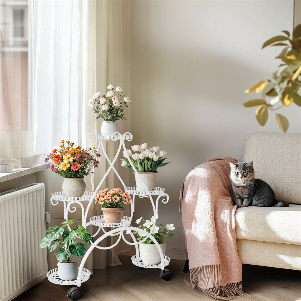 Movable Metal Plant Stand Garden Cart 20x15x25 cm, 6 Tiers, Lockable Wheels - SuperSaverAU - view 3