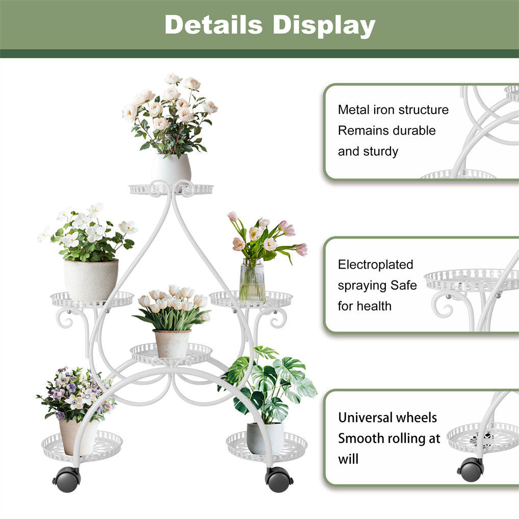 Movable Metal Plant Stand Garden Cart 20x15x25 cm, 6 Tiers, Lockable Wheels - SuperSaverAU - view 7