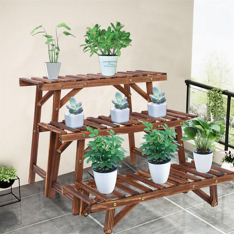 Pine Wood 3pcs Plant Stand Ladder, 20x15x25 cm, Versatile & Space-Saving Design - SuperSaverAU - view 1