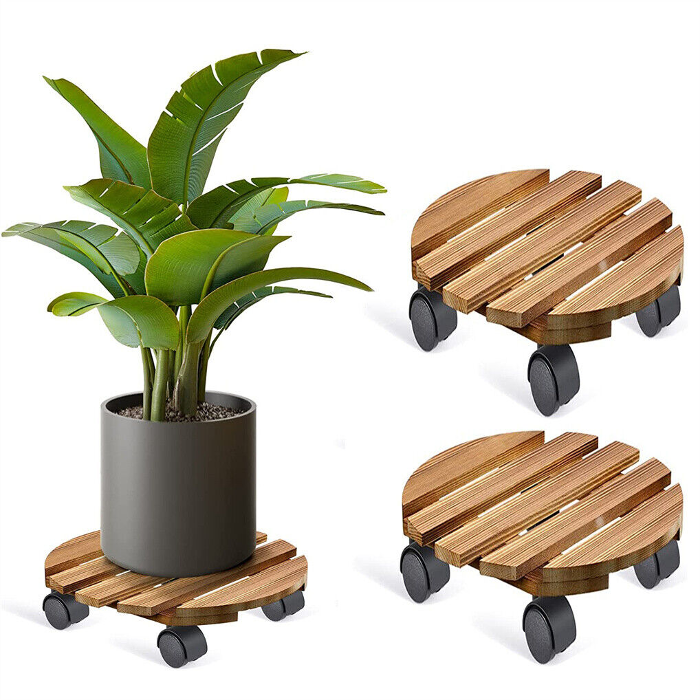 Wooden Plant Caddy Stand 2-Pack with 360° Rotating Casters - SuperSaverAU - view 1