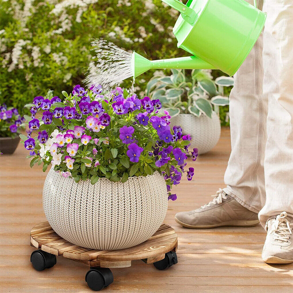 Wooden Plant Caddy Stand 2-Pack with 360° Rotating Casters - SuperSaverAU - view 2