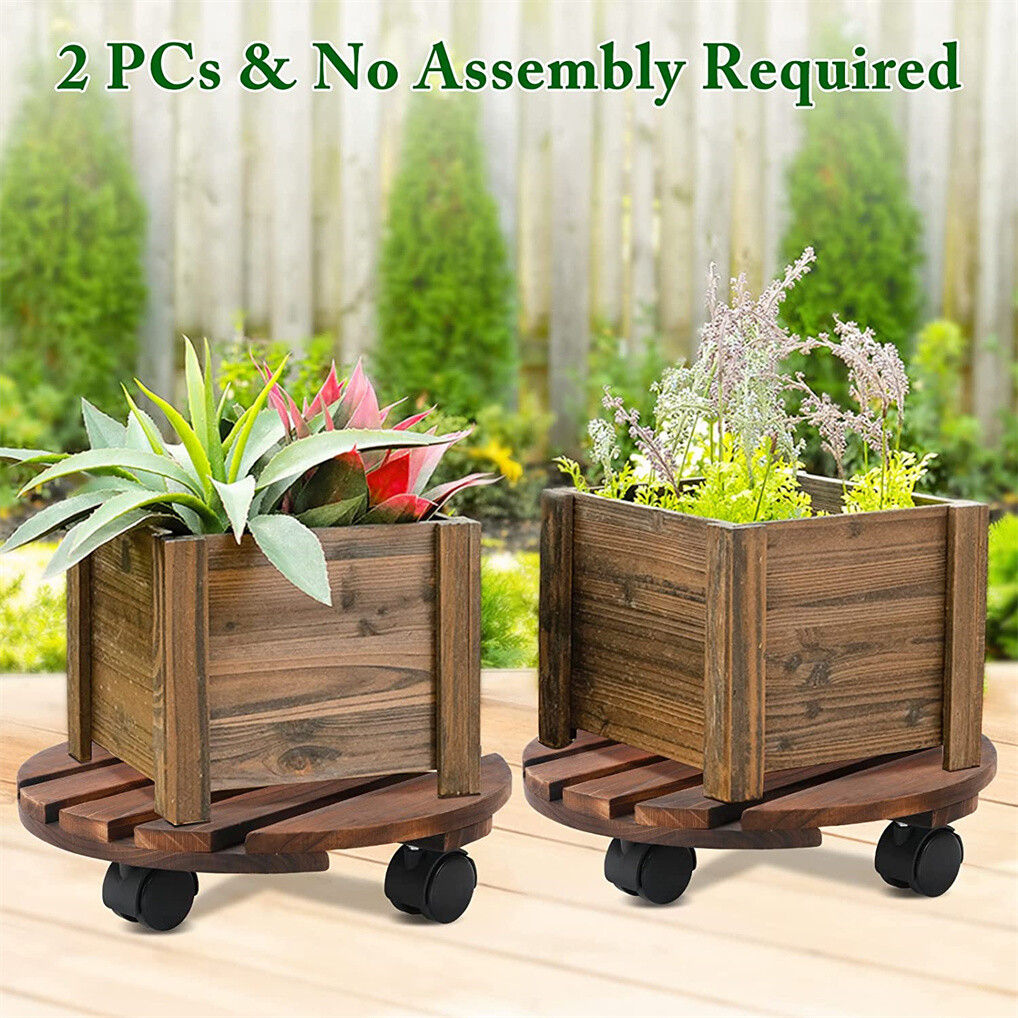 Wooden Plant Caddy Stand 2-Pack with 360° Rotating Casters - SuperSaverAU - view 4