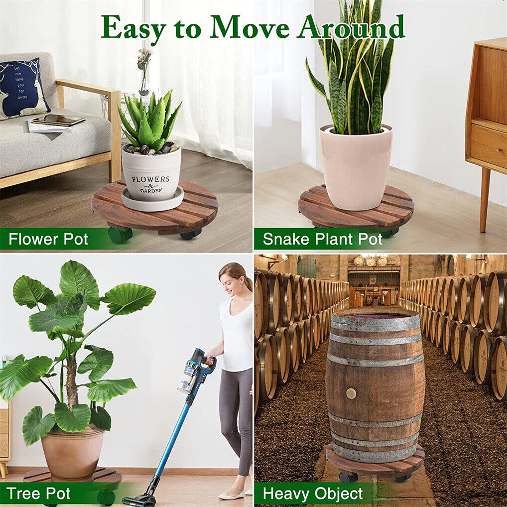 Wooden Plant Caddy Stand 2-Pack with 360° Rotating Casters - SuperSaverAU - view 6