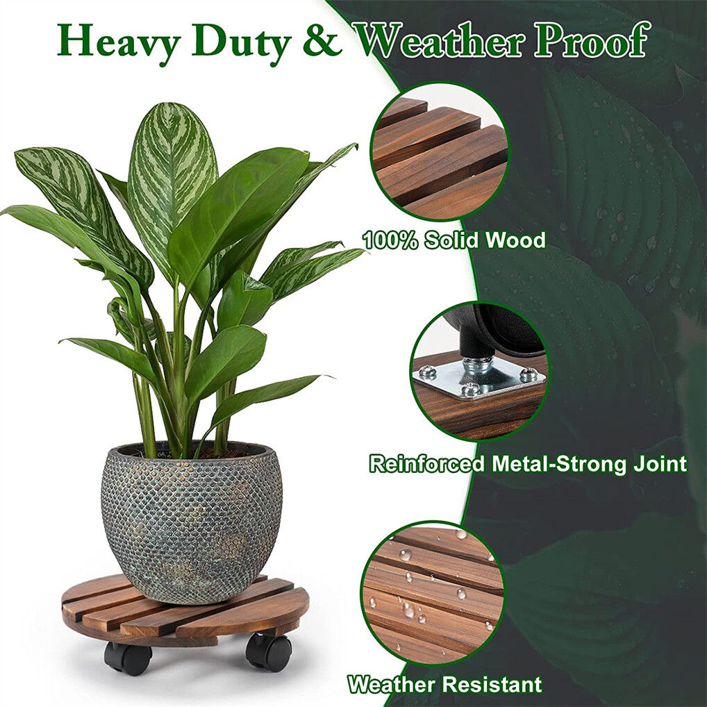 Wooden Plant Caddy Stand 2-Pack with 360° Rotating Casters - SuperSaverAU - view 10