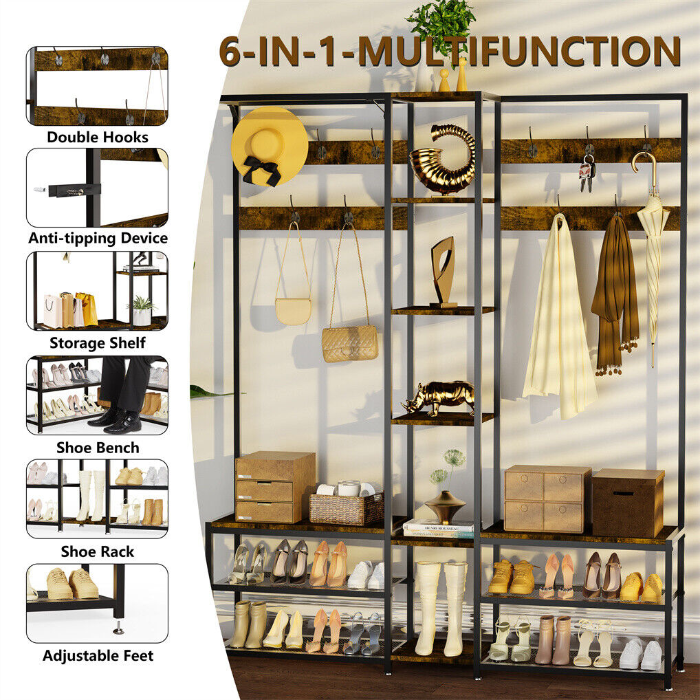 Corner Coat Stand with Shoe Bench Organizer - SuperSaverAU - view 5