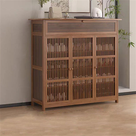 Wooden Shoe Rack XL 4 Tier 3 Doors Drawers Shelves Cabinet Organizer 20x15x25 cm - SuperSaverAU - view 1