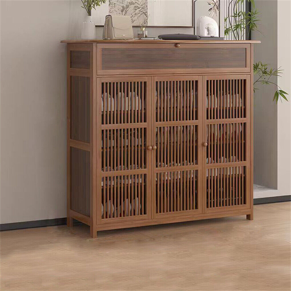 Wooden Shoe Rack XL 4 Tier 3 Doors Drawers Shelves Cabinet Organizer 20x15x25 cm - SuperSaverAU - view 1