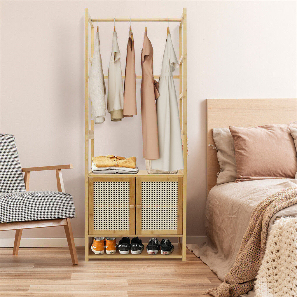 Bamboo Clothes Rack Coat Stand 168cm High Polish, Eco-Friendly, Space-Saving - SuperSaverAU - view 2