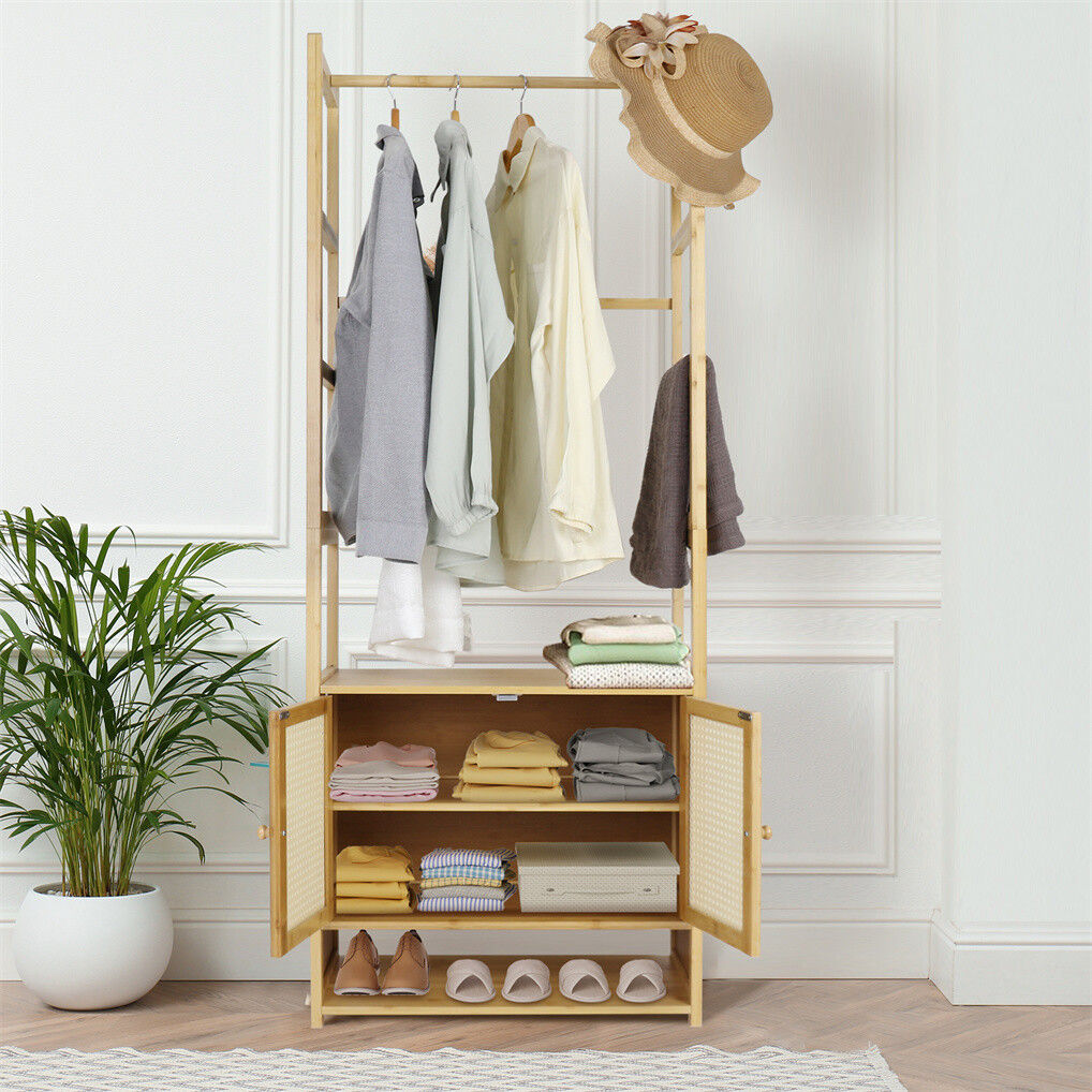 Bamboo Clothes Rack Coat Stand 168cm High Polish, Eco-Friendly, Space-Saving - SuperSaverAU - view 3