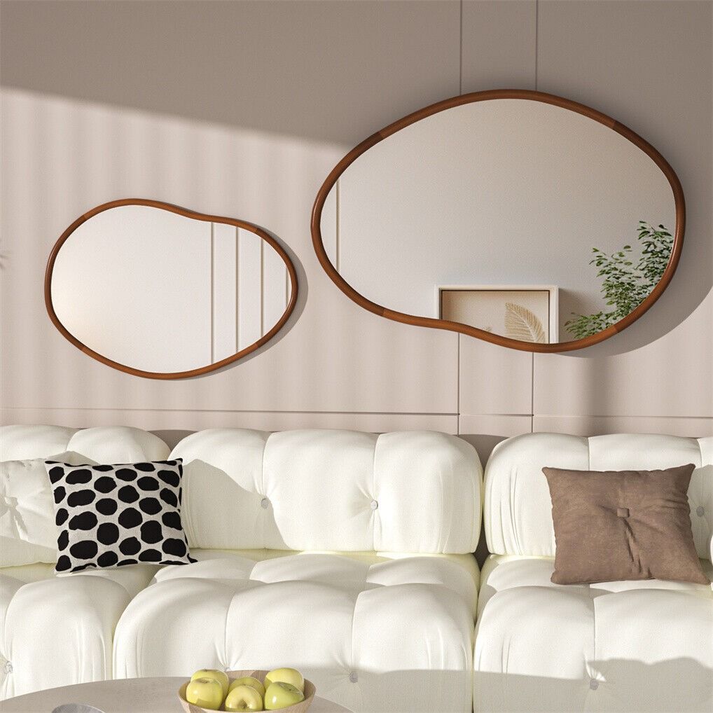 Small Art Deco Asymmetrical Wall Mirror 56x82cm - Italian-Inspired Beech Wood - SuperSaverAU - view 3