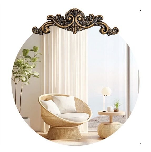 Baroque Antique Round Mirror 70x74.5 cm - Frameless, 3D Embossed Design - SuperSaverAU - view 1