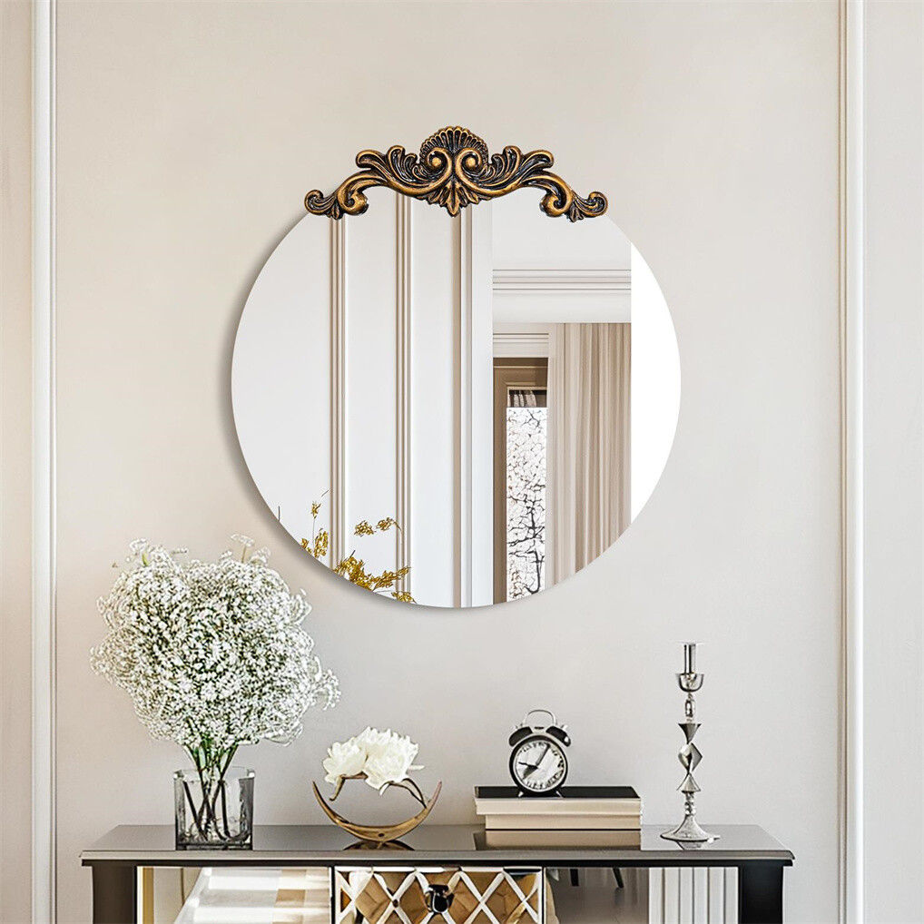 Baroque Round Antique Mirror Wall Decor 80x84.5cm - Frameless, 3D Embossed Design - SuperSaverAU - view 2