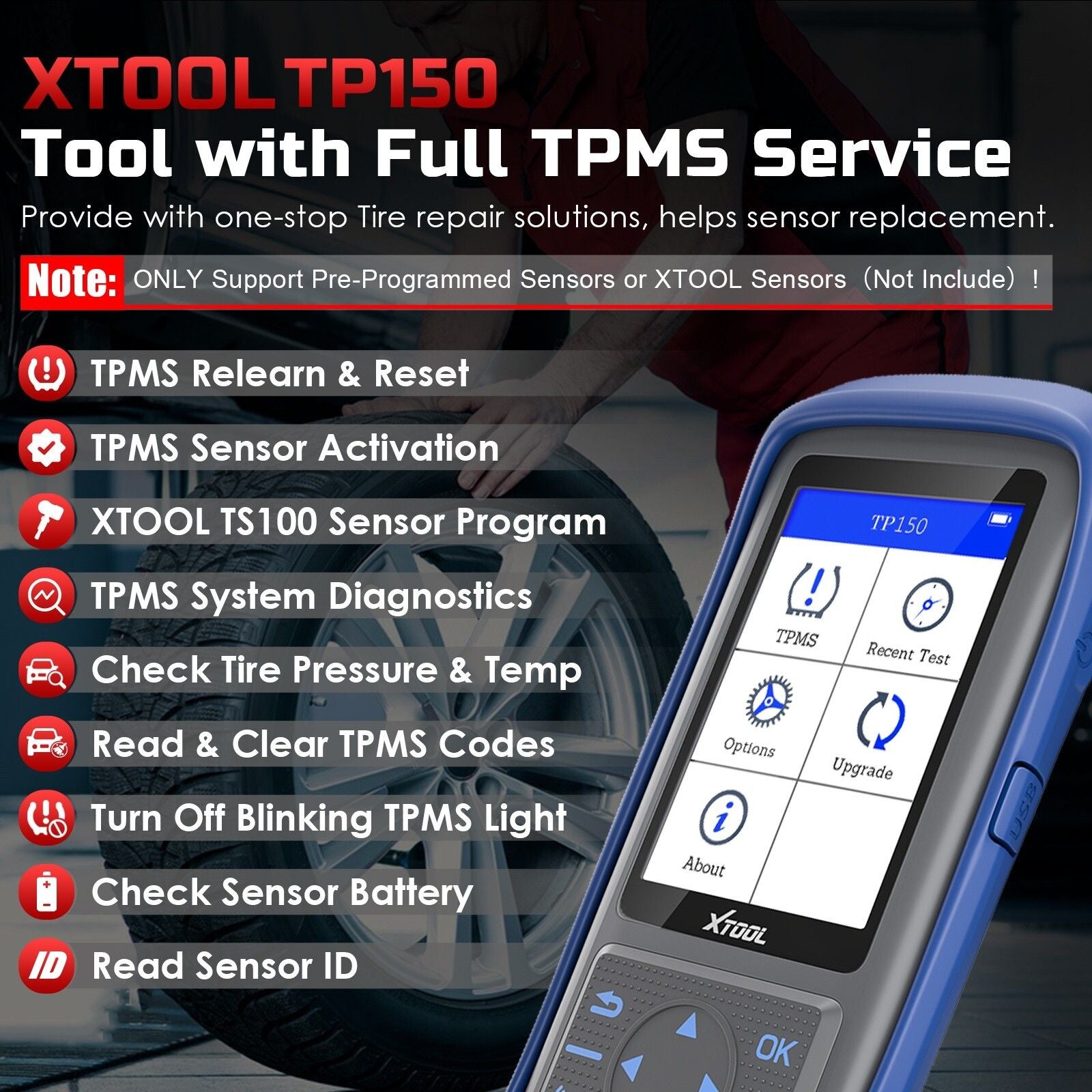 Premium TP150 TPMS Reset Tool 2025 WiFi CAN EOBD OBDII Scanner