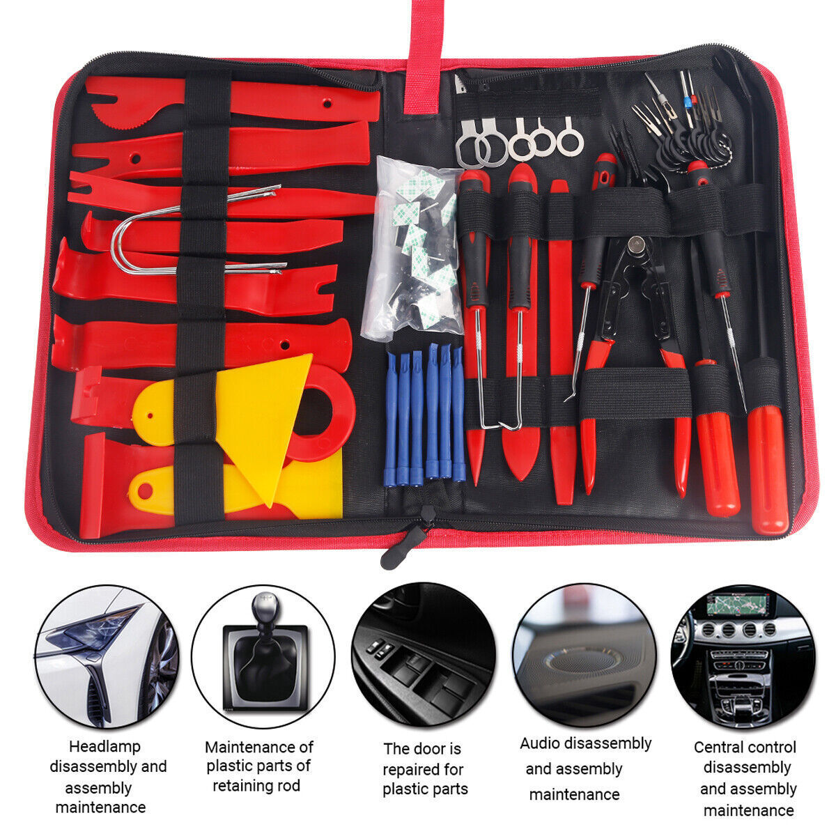 Premium 65 Piece Car Trim Removal Tool Set with Pry Bar Kit