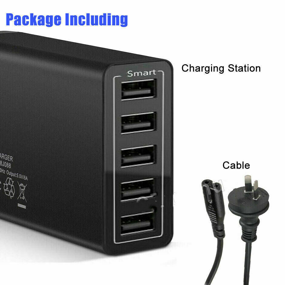 Premium 40W 5 Port USB Wall Charger Fast AC Travel Adapter