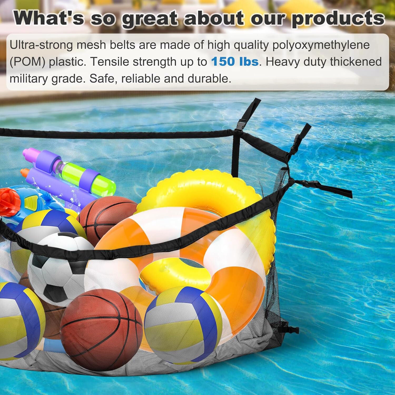 Premium Heavy Duty Pool Toy Storage Net Bag - 145 x 145cm