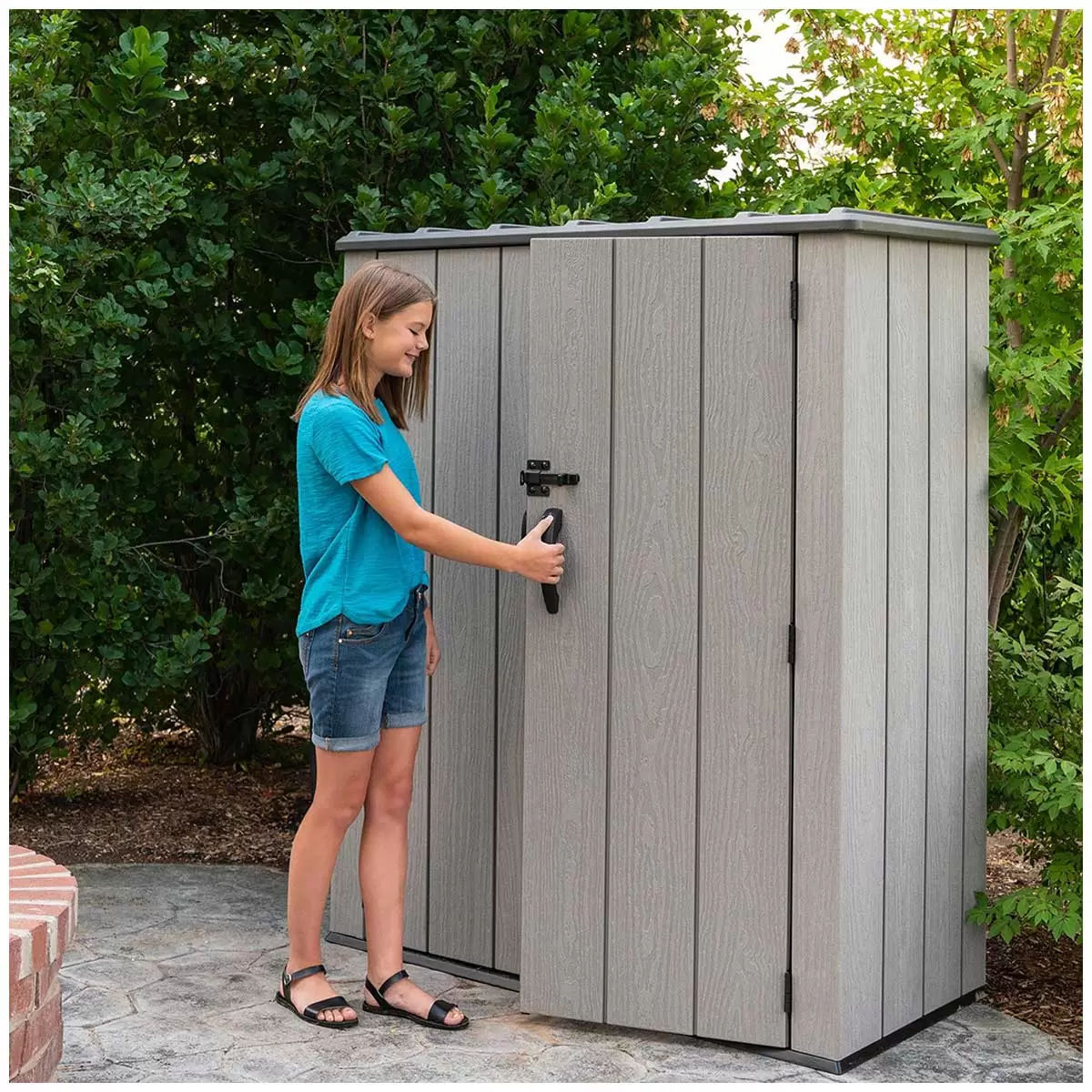Lifetime Vertical Shed with Shelves, 173.9 x 142.5 x 73.6 cm, Durable, Weather Resistant - SuperSaverAU - view 7