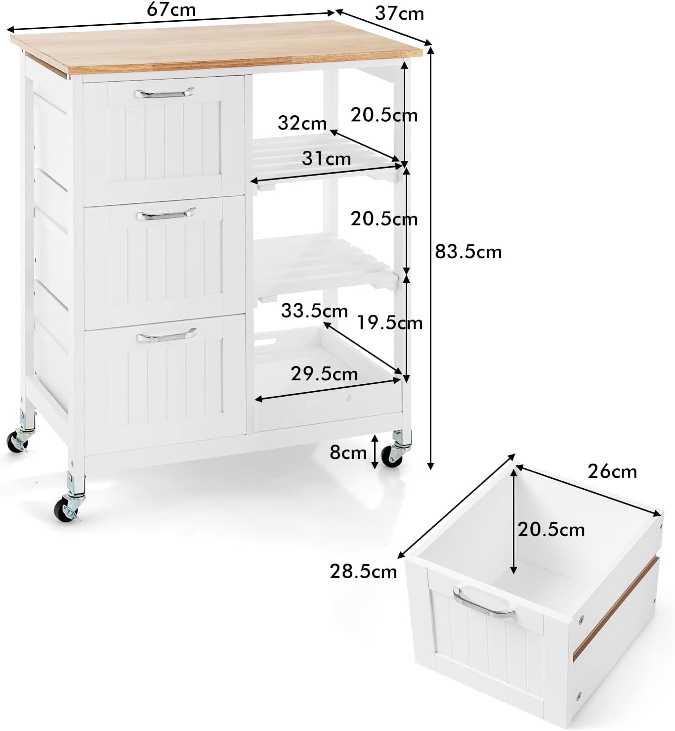 Kitchen Island on Wheels with Ample Storage - Mobile Cart - SuperSaverAU - view 3