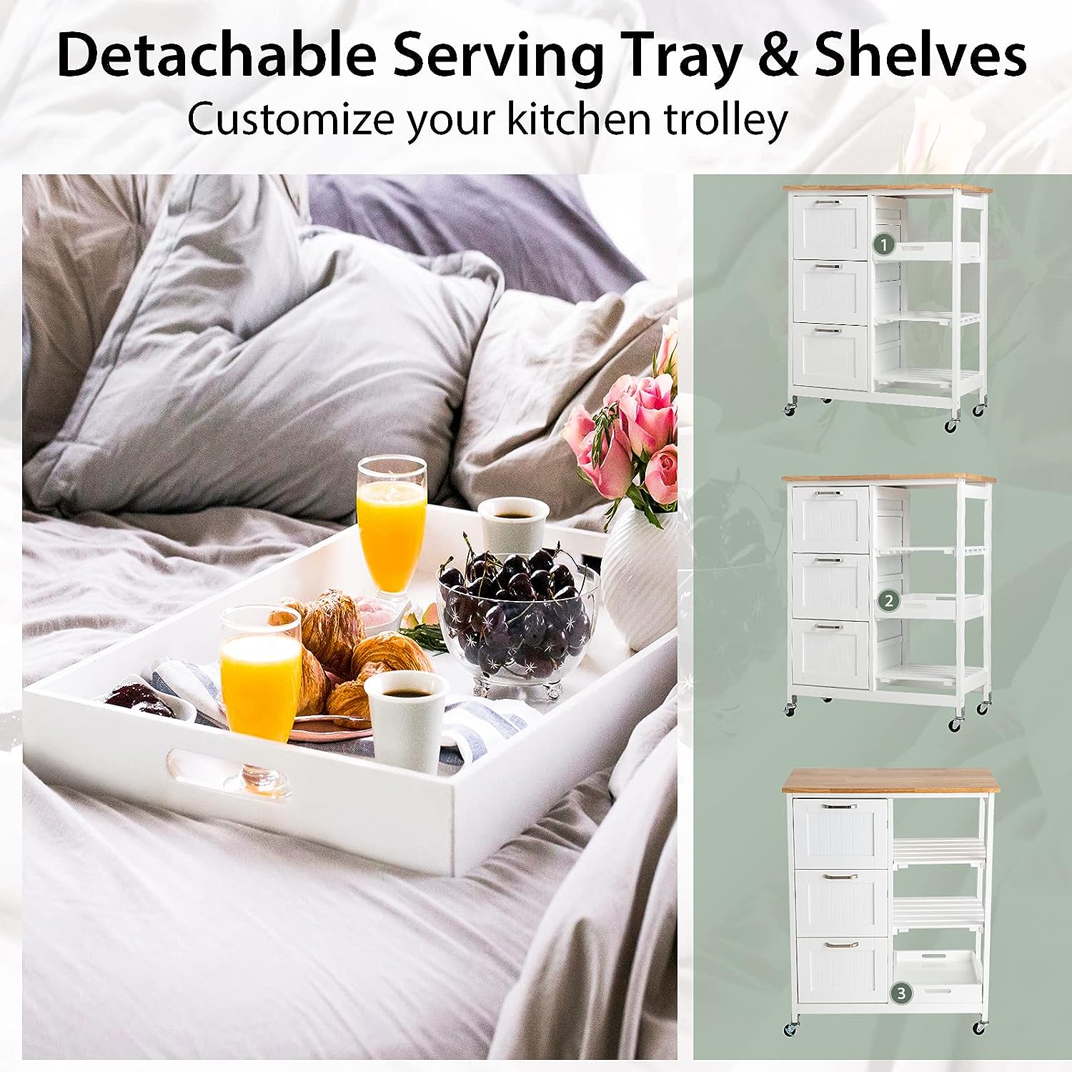 Kitchen Island on Wheels with Ample Storage - Mobile Cart - SuperSaverAU - view 8