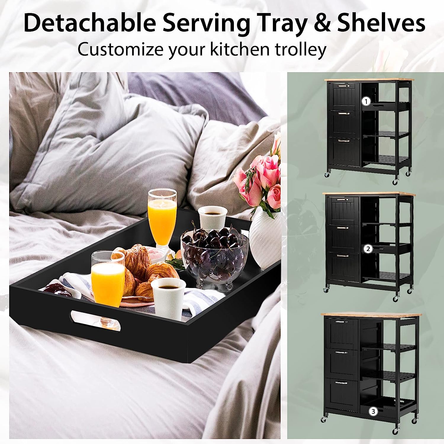 Kitchen Island Cart with Storage, Drawers, Shelves - SuperSaverAU - view 5