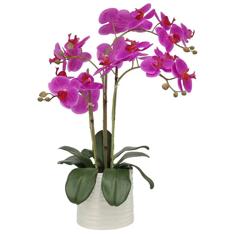 Artificial Orchid 67cm Pink in Ribbed Pot - Lifelike, No Maintenance, Stylish Decor - SuperSaverAU - view 1