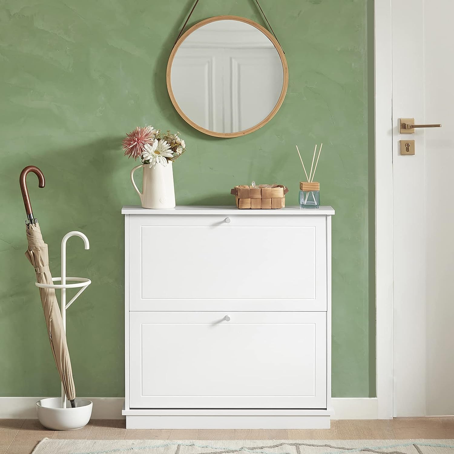 2 Drawer Shoe Cabinet Storage Unit - Slim Design - SuperSaverAU - view 4