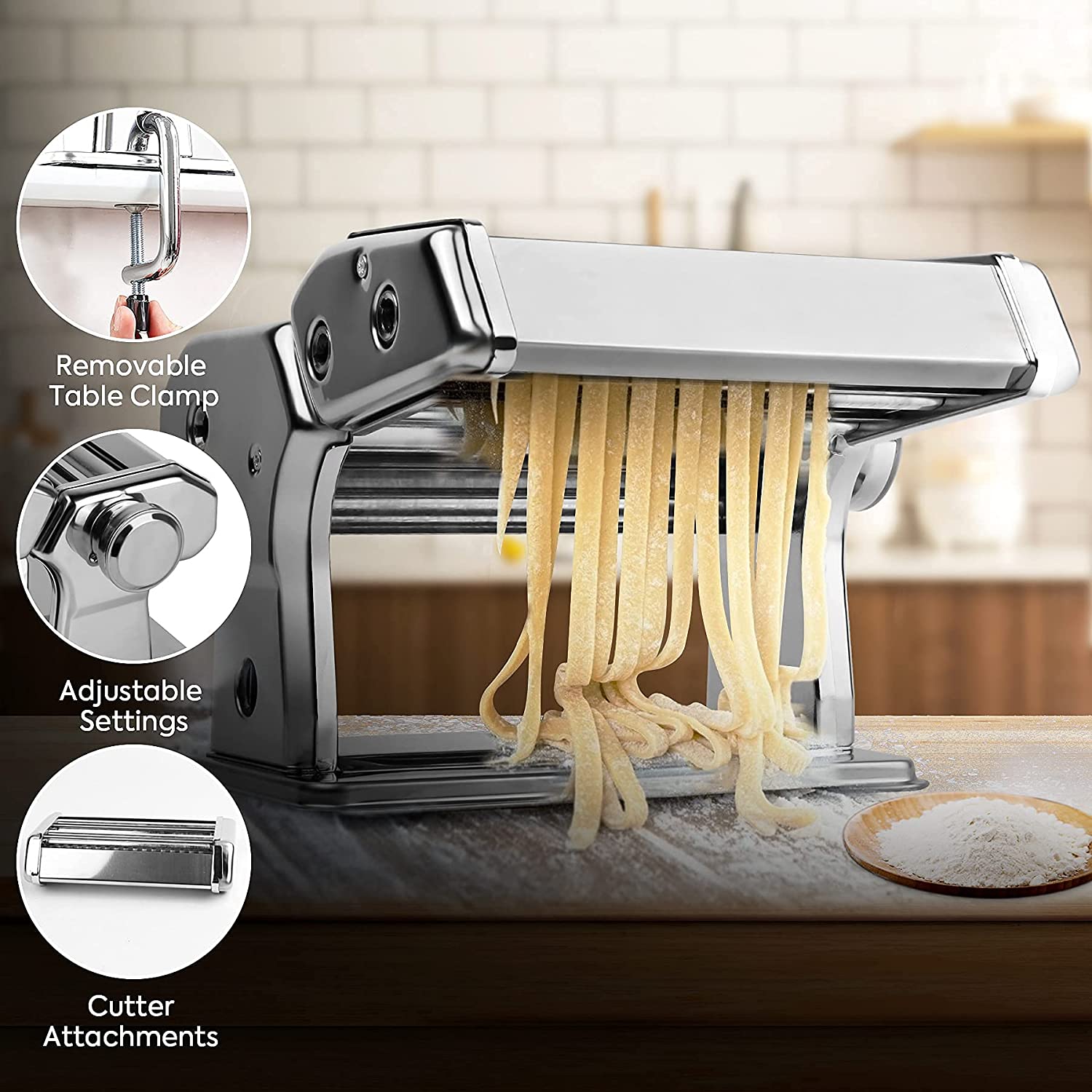 Premium Manual Steel Pasta Maker with 8 Thickness Settings